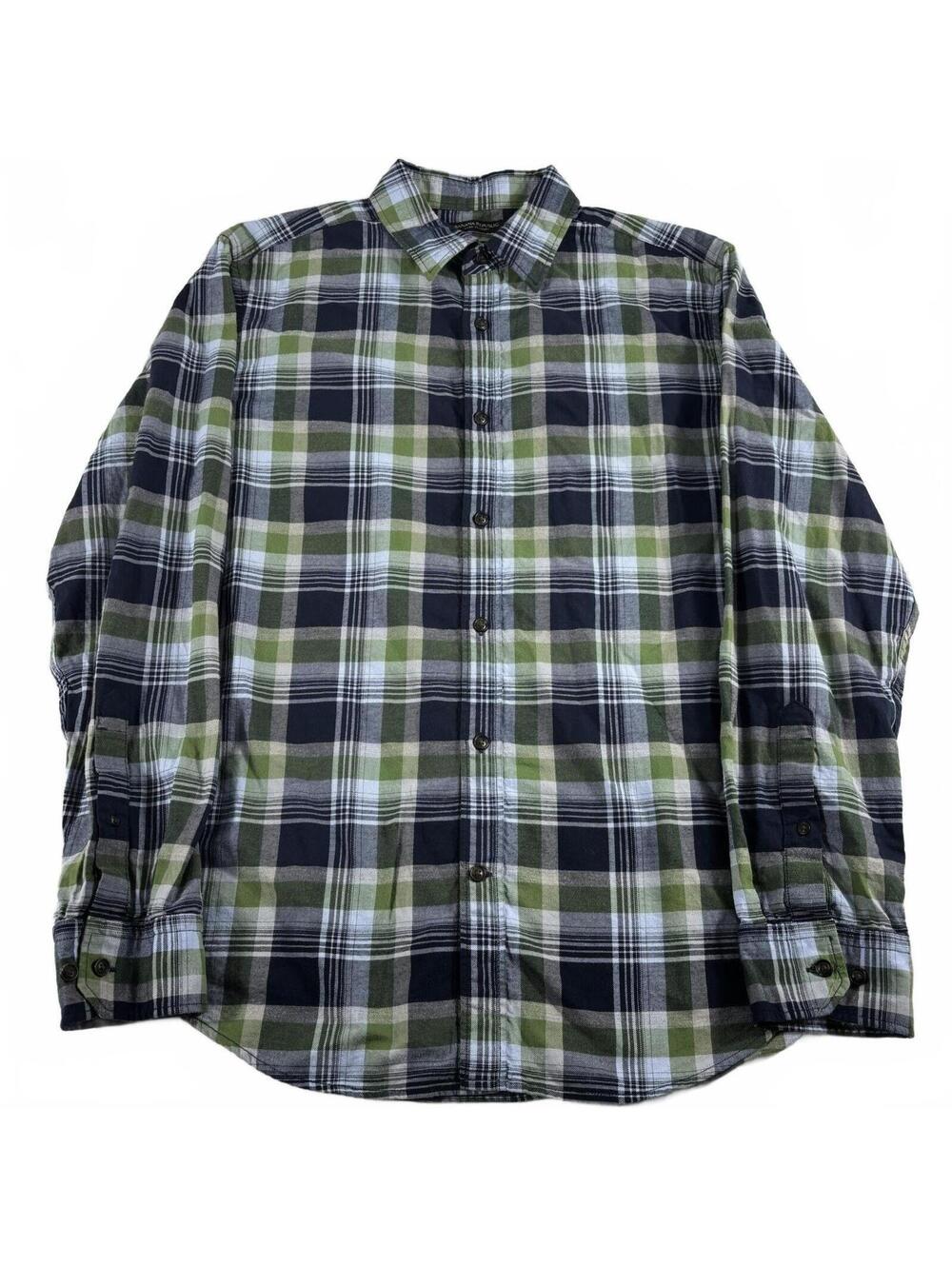 Banana Republic Men's Grant Fit Blue Green Plaid Button-Down Shirt L